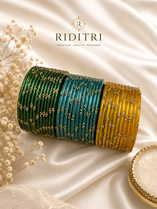 Raindrop Glass Bangles Set-RDT_GYB