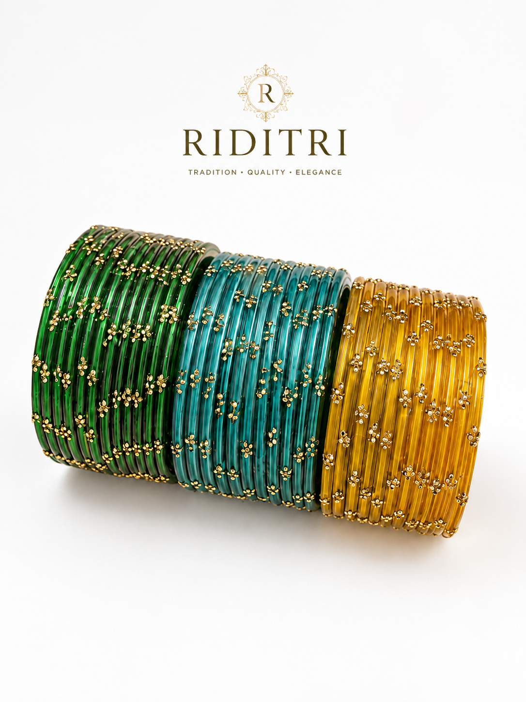 Raindrop Glass Bangles Set-RDT_GYB