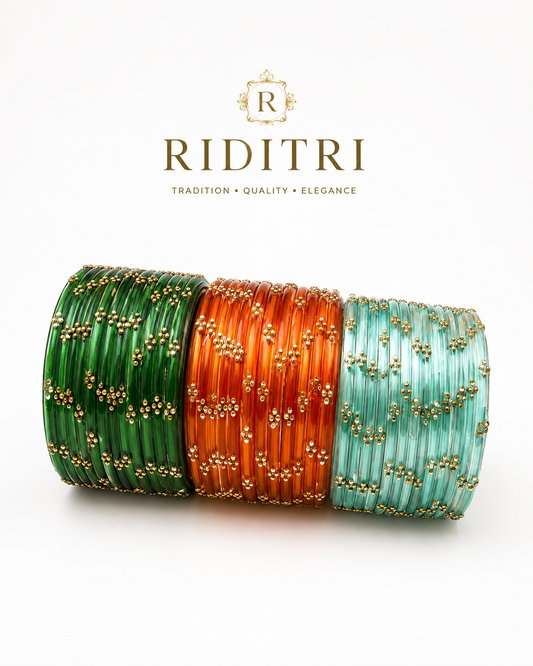 Raindrop Glass Bangles Set-RDT_GOB