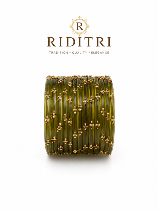 Raindrop Glass Bangles_Olive
