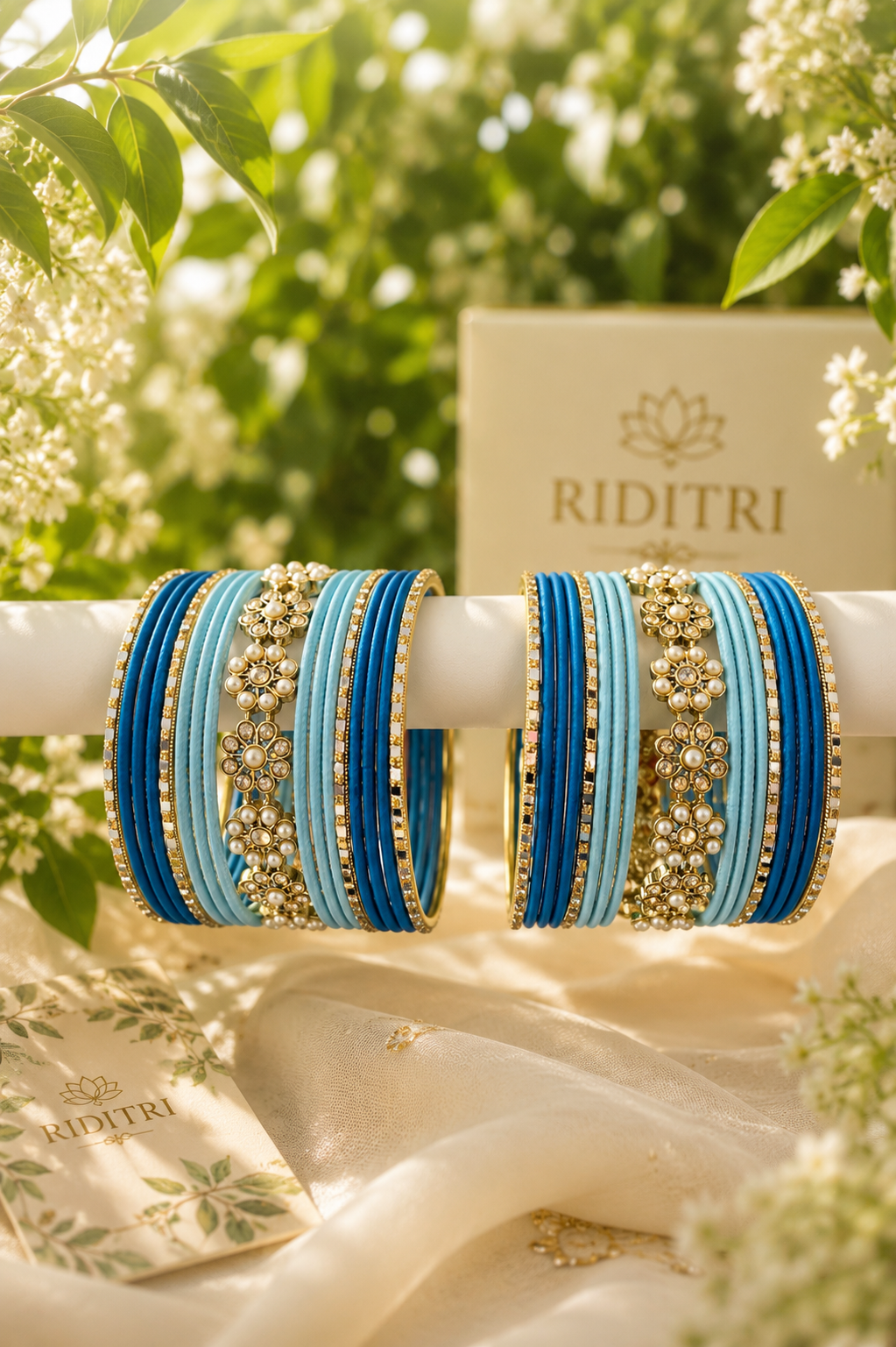 Blue Metal Bangle Set
