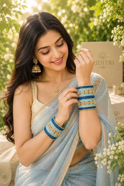 Blue Metal Bangle Set