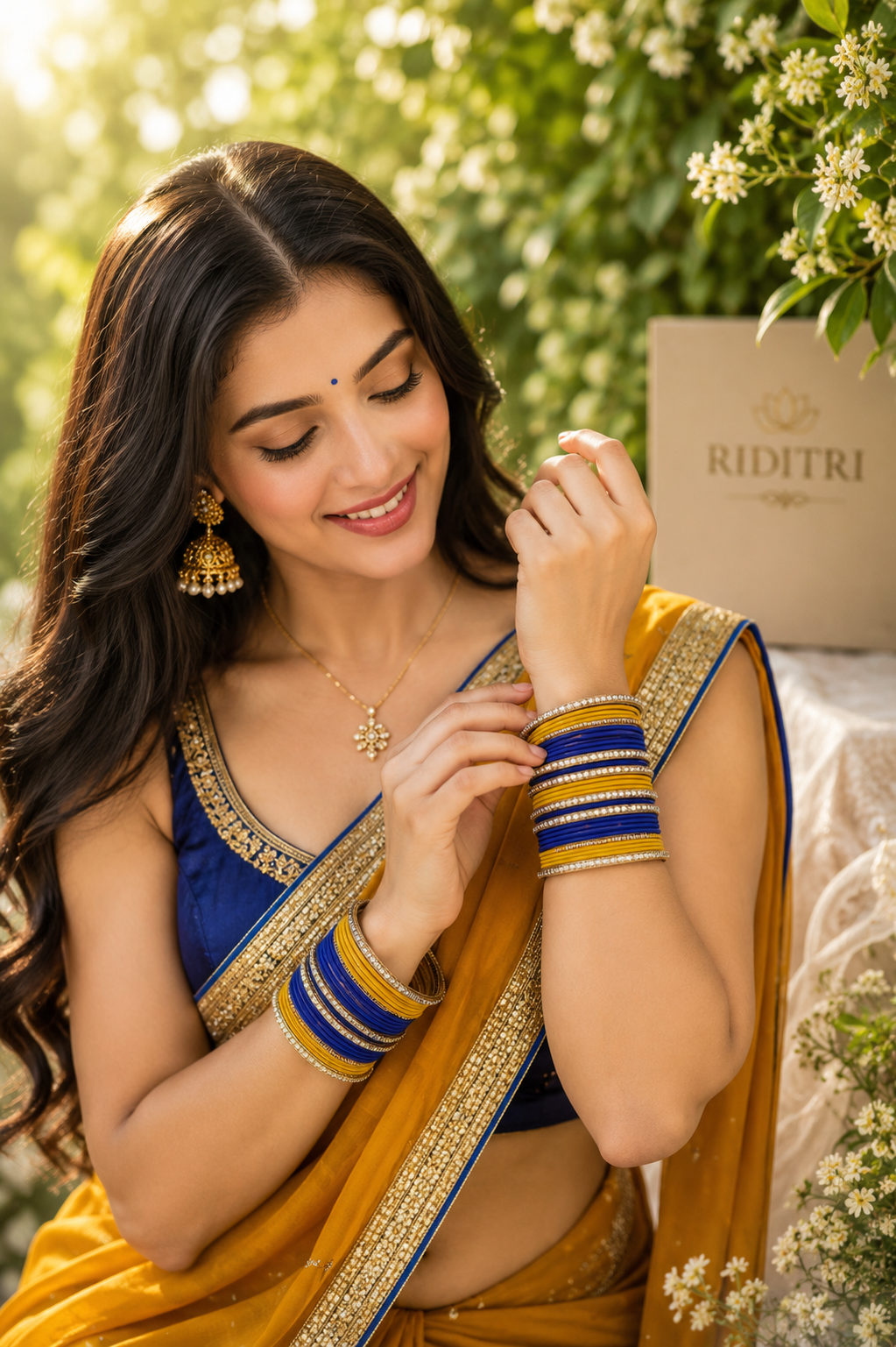 Yellow and Blue Metal Bangle Set_RDTYB