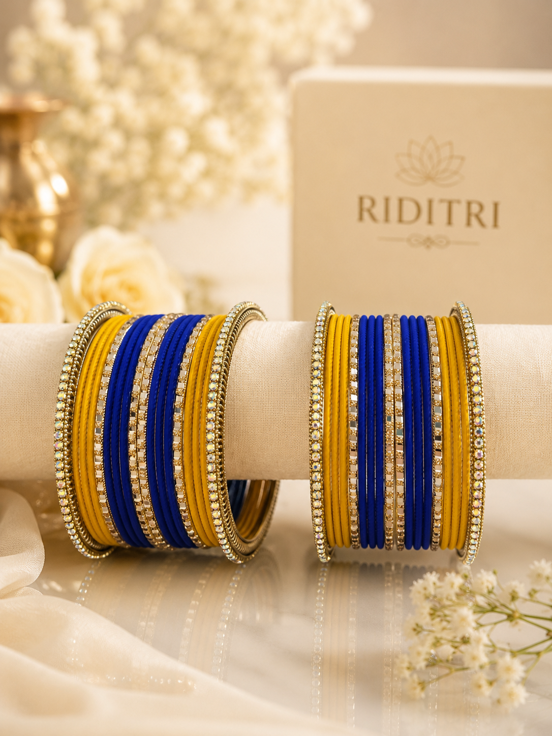 Yellow and Blue Metal Bangle Set_RDTYB