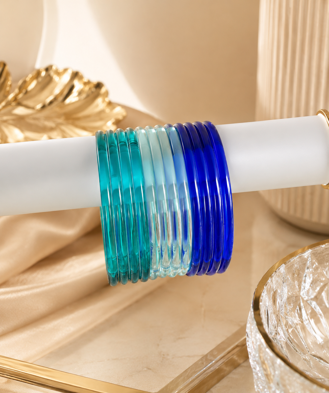 Viral Jelly Glass Bangles-Blue Set