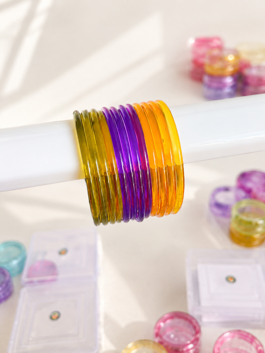 Viral Jelly Glass Bangles-Olive Purple Set