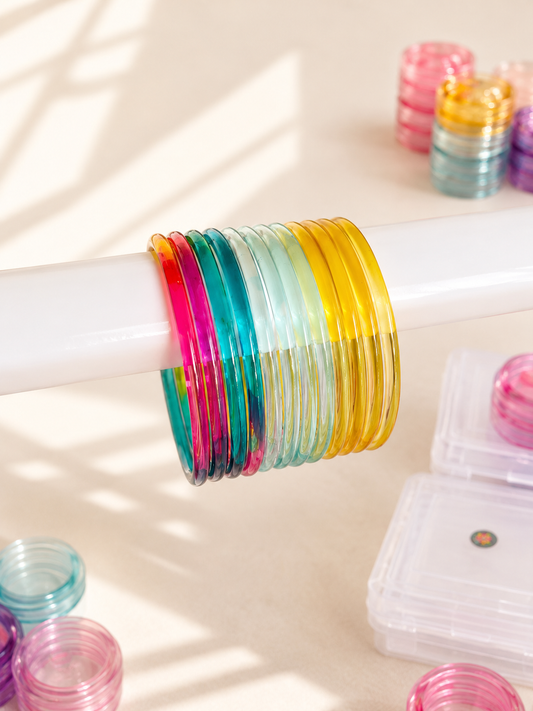 Viral Jelly Glass Bangles-Multi Blue Set