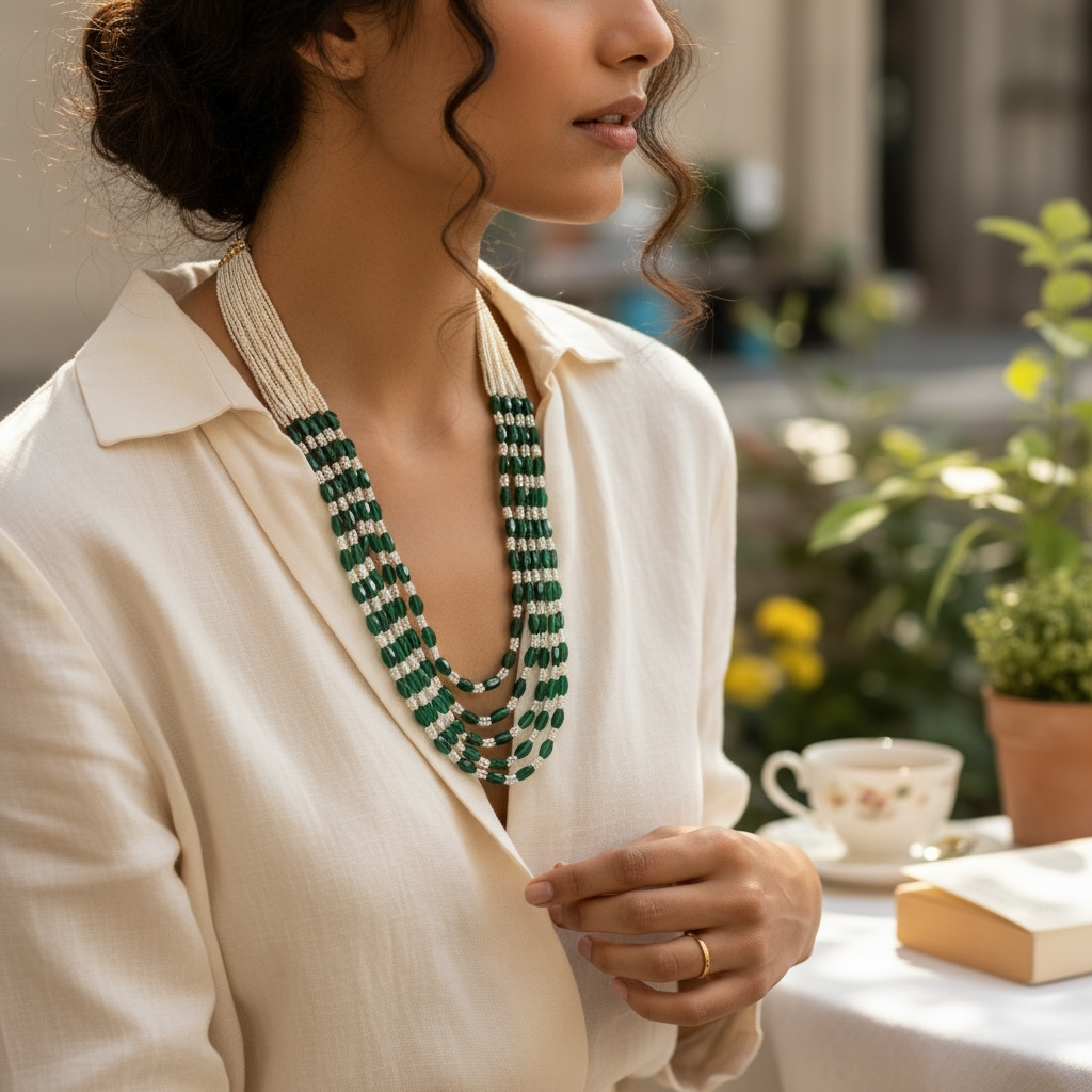 Emerald Grace Layered Beaded Necklace