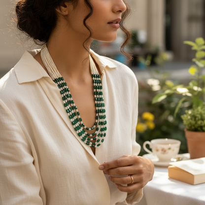 Emerald Grace Layered Beaded Necklace