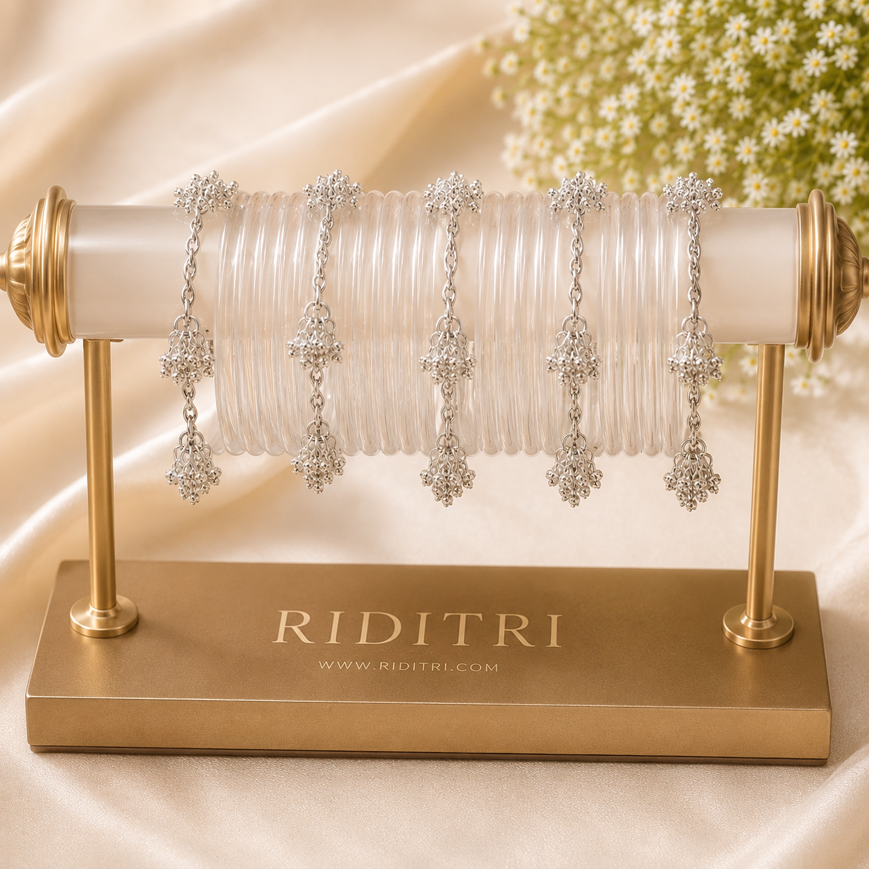 Viral Water Jelly Glass with Silver Ghungroo Bangles