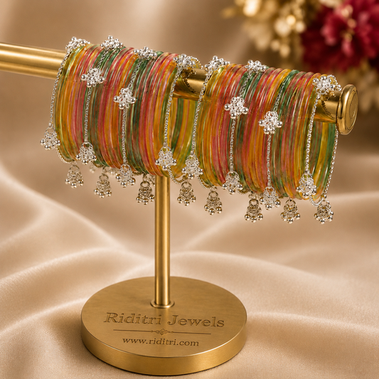 Viral Multicolor Jelly Glass with Silver Ghungroo Bangles