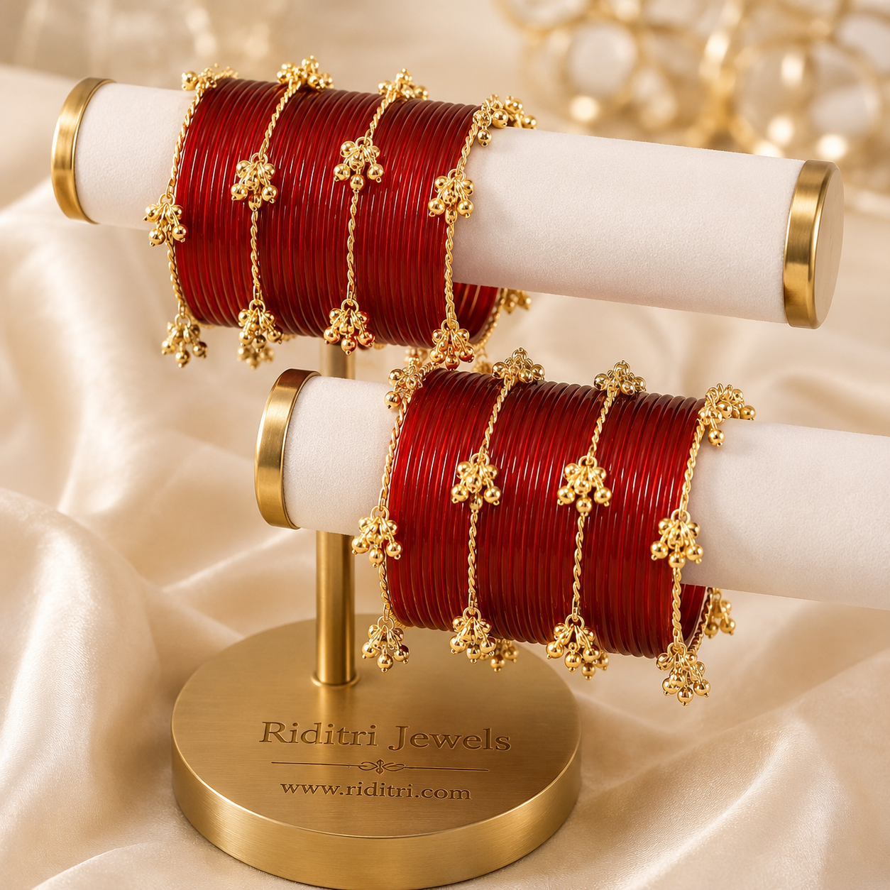 Viral Red Jelly Glass with Golden Ghungroo Bangles
