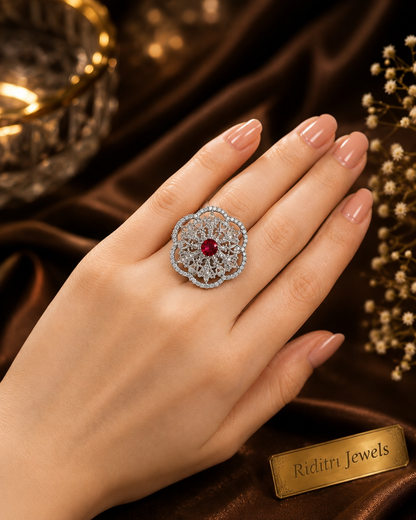 Adjustable Victoria Red Cocktail Ring