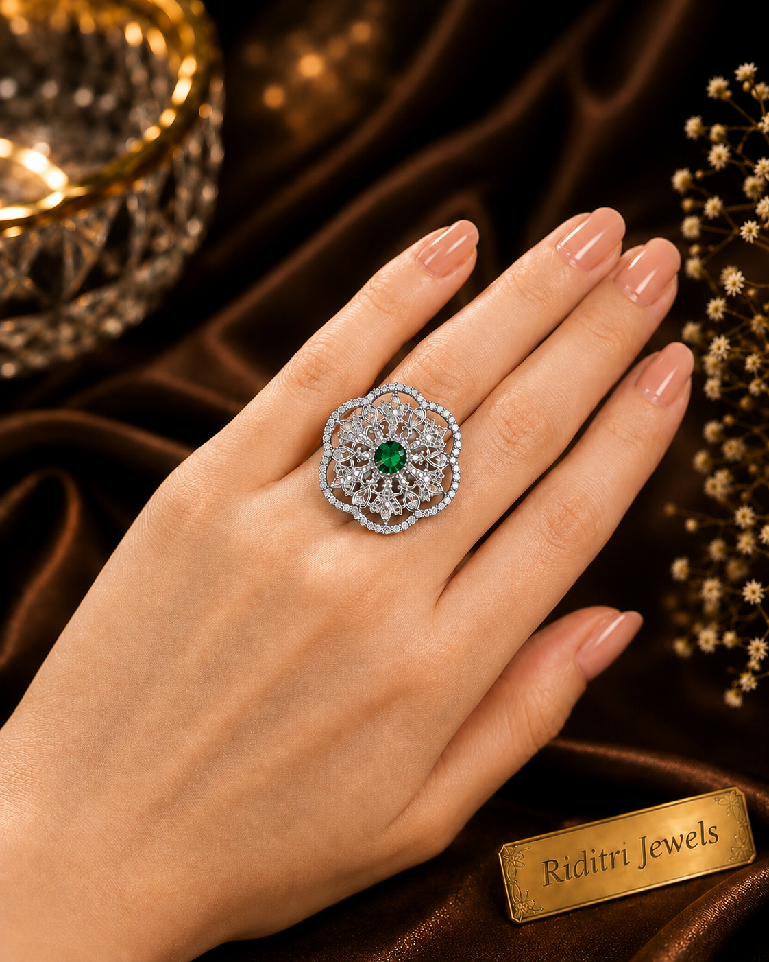 Adjustable Victoria Green Cocktail Ring
