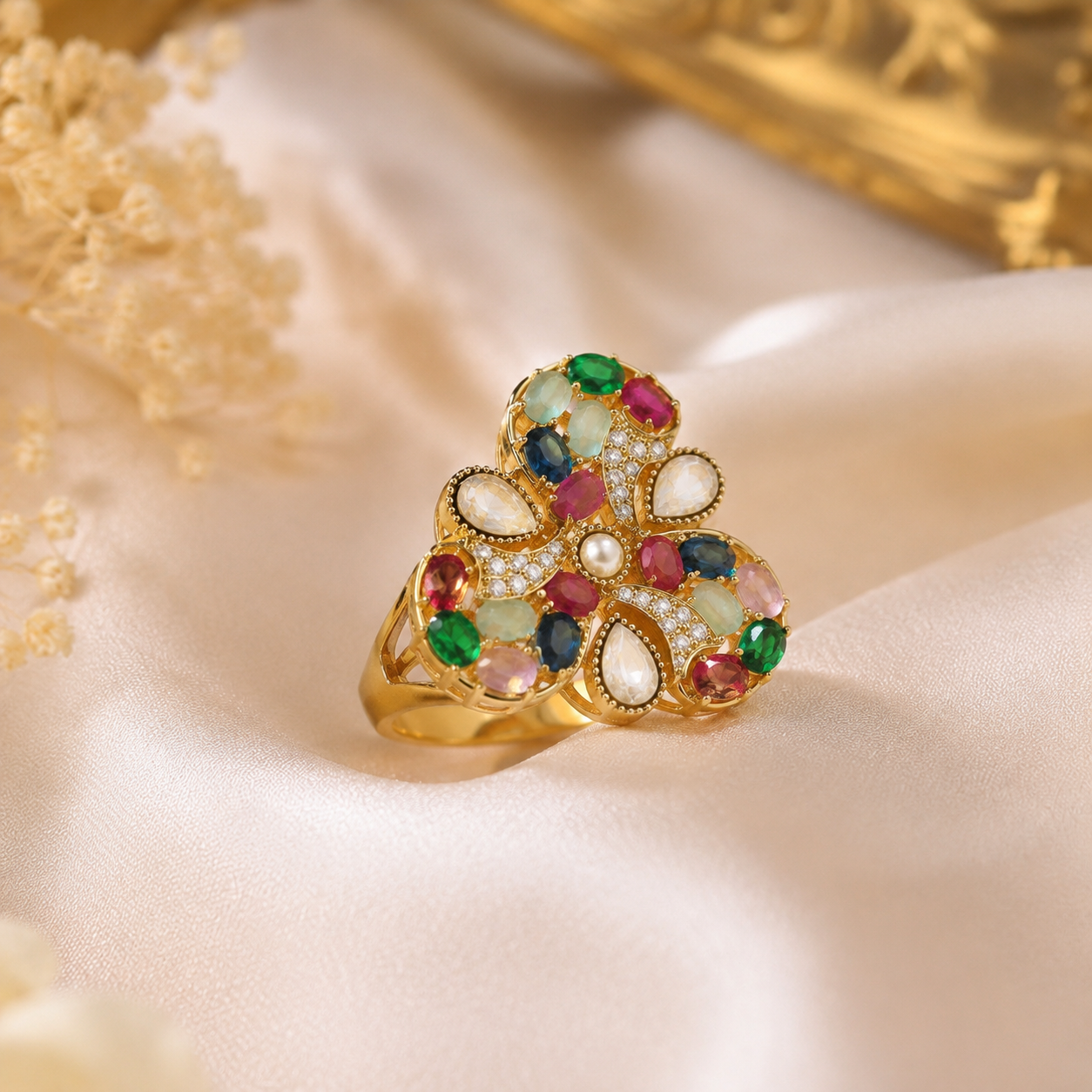 Adjustable Multicolor Cocktail and Festive Ring