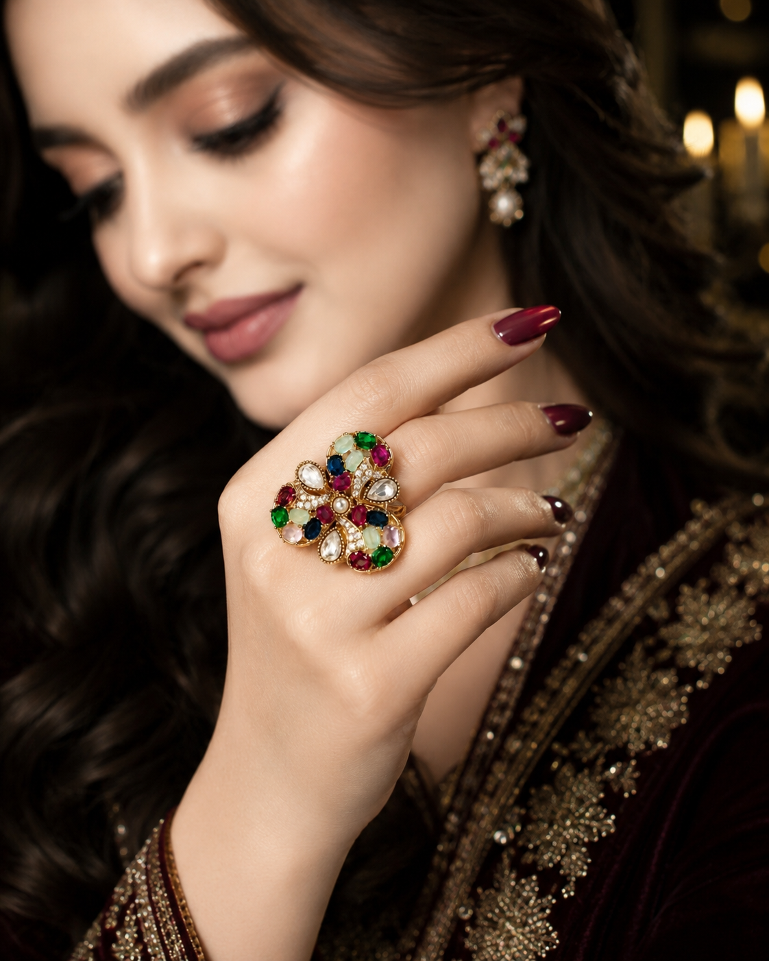 Adjustable Multicolor Cocktail and Festive Ring