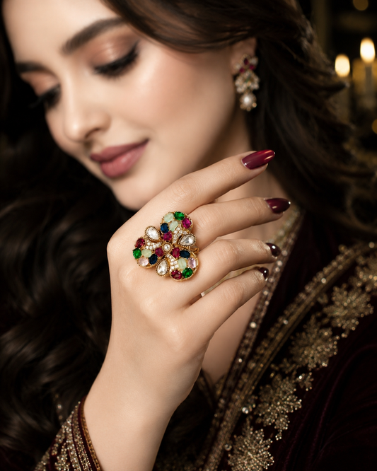 Adjustable Multicolor Cocktail and Festive Ring