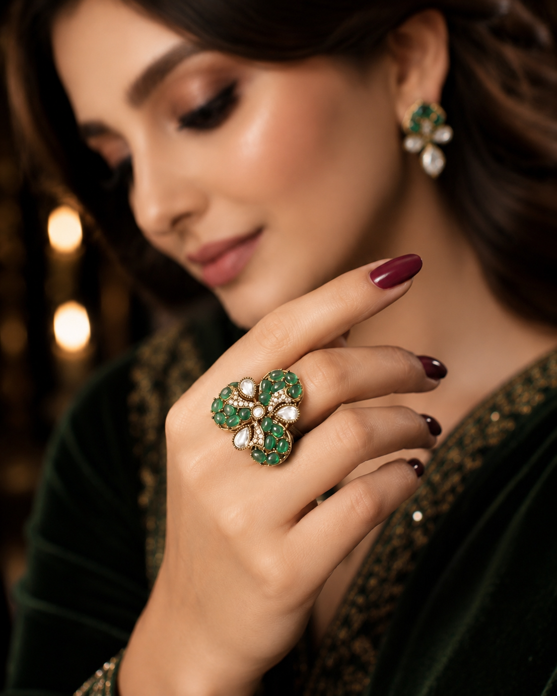 Adjustable Green Cocktail and Festive Ring