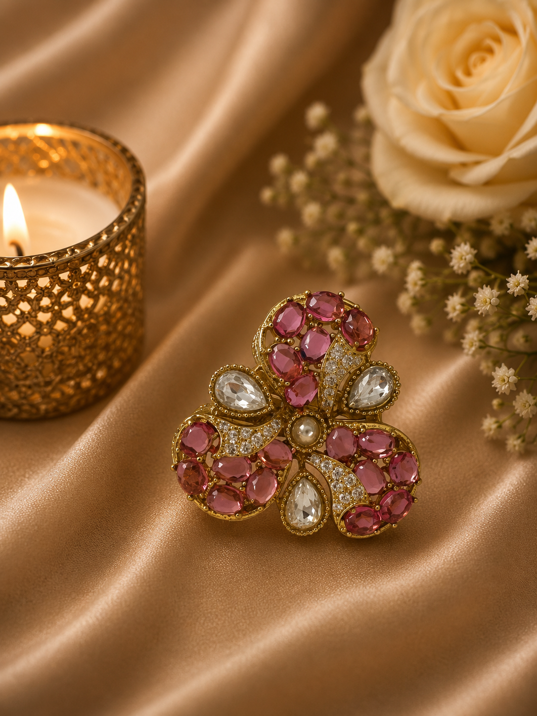 Adjustable Pink Cocktail and Festive Ring