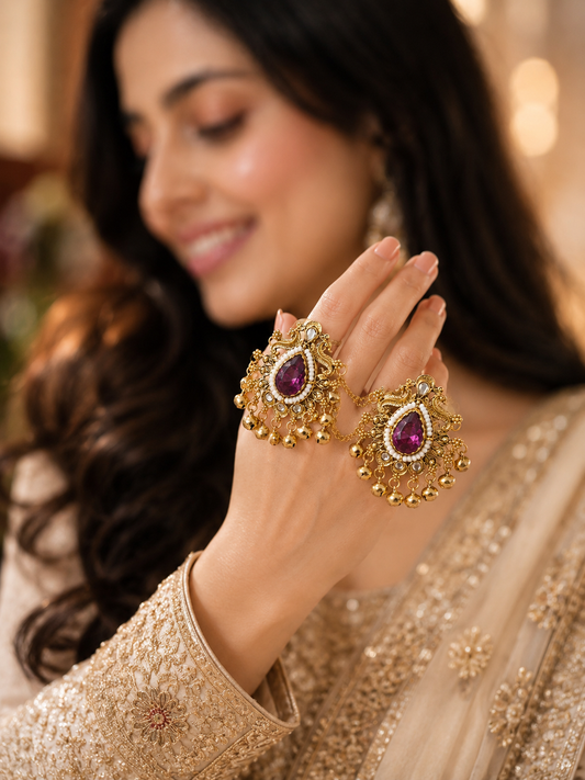 Adjustable Pink Kashmiri Ghungroo Ring