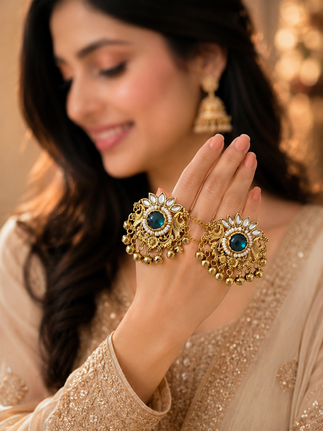 Adjustable Green Kashmiri Ghungroo Ring