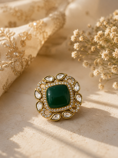 Adjustable Festive Vanya Green Ring