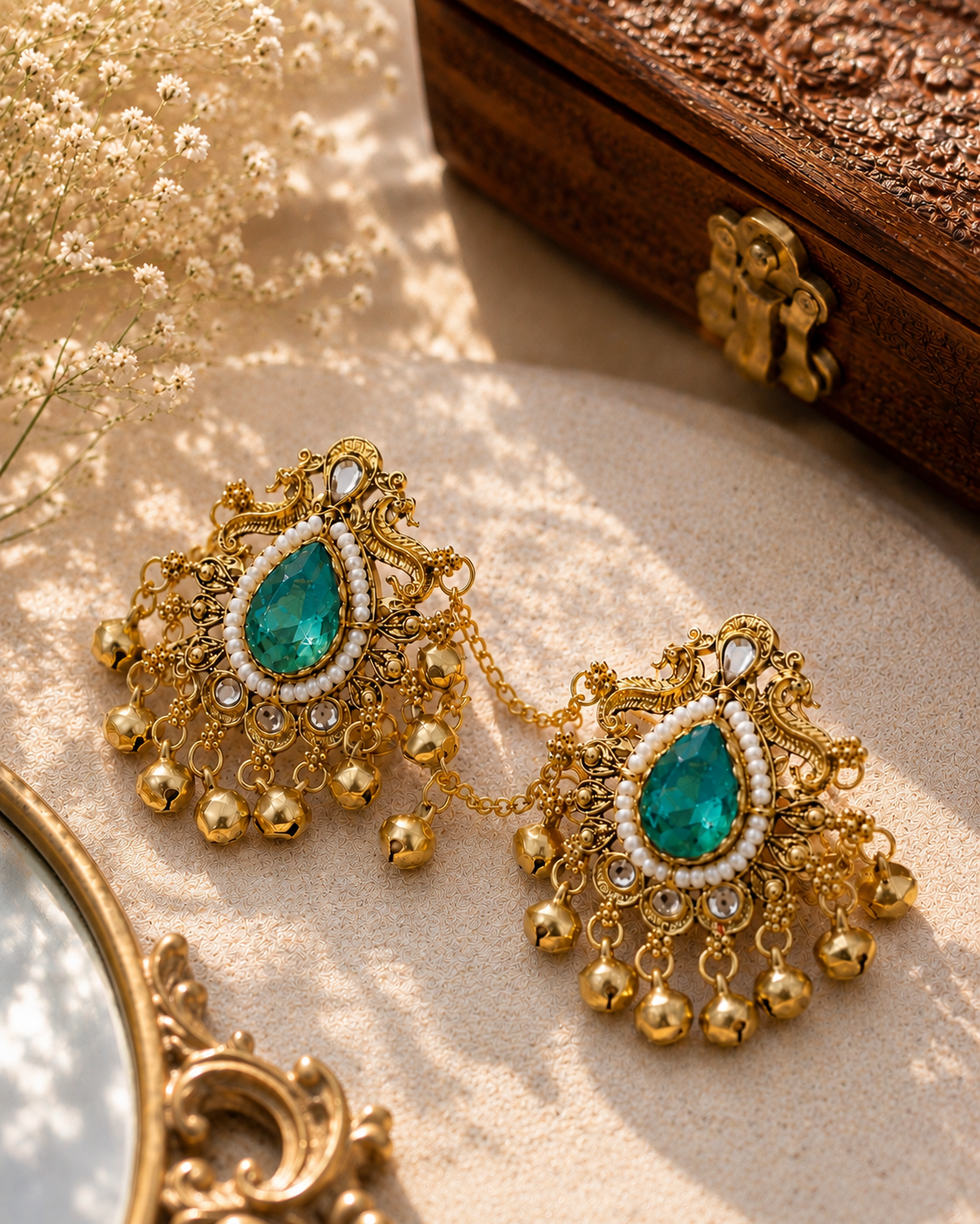 Adjustable Kai Green Kashmiri Ghungroo Ring