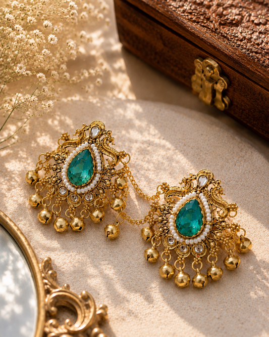 Adjustable Kai Green Kashmiri Ghungroo Ring