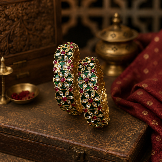 Rajsi Aura Broad Gold Meenakari Bangles Set