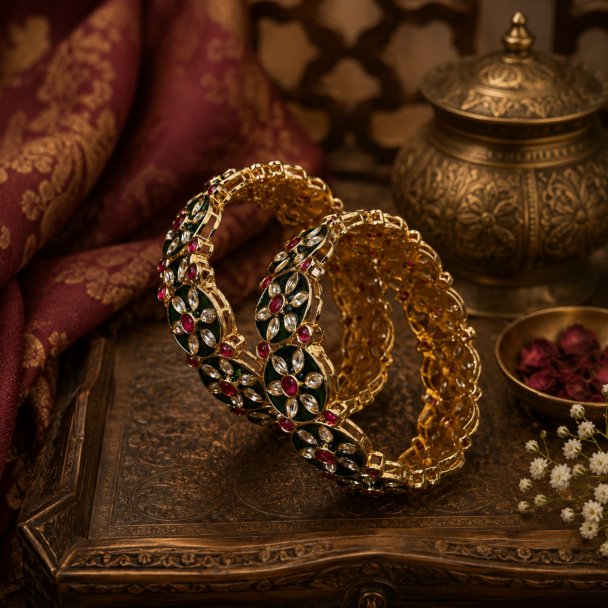 Rajsi Aura Broad Gold Meenakari Bangles Set