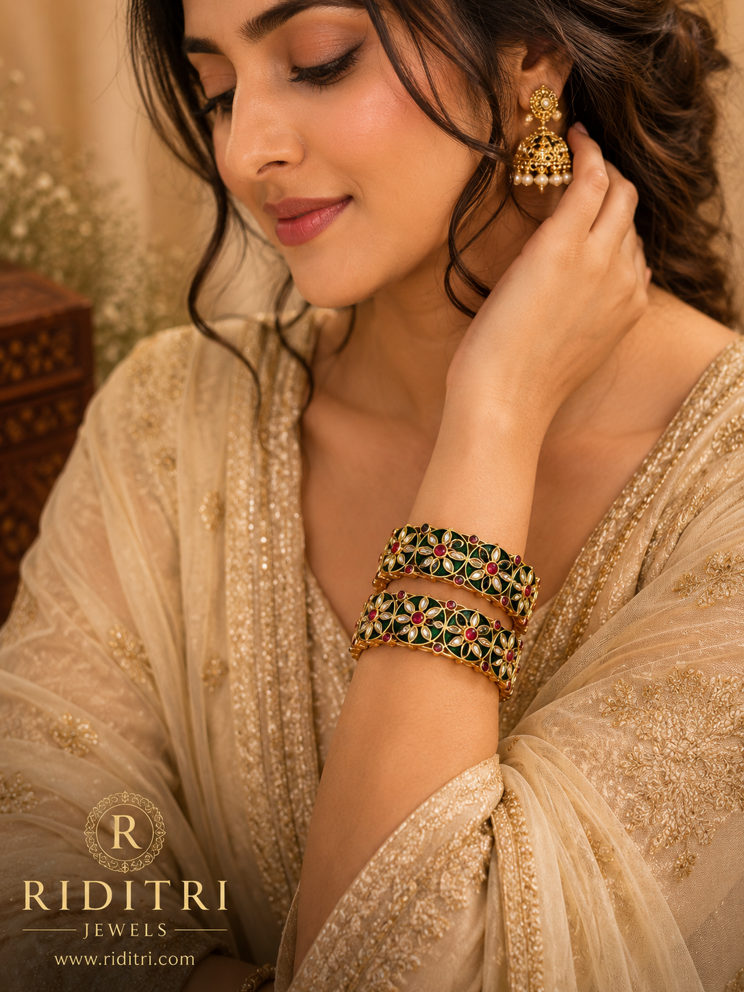 Rajsi Aura Broad Gold Meenakari Bangles Set