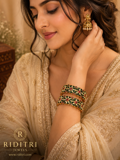 Rajsi Aura Broad Gold Meenakari Bangles Set