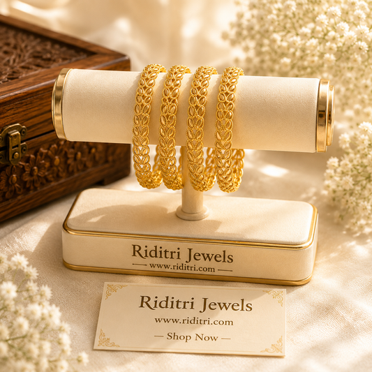Golden Leaf Gold Plated Bangles Set