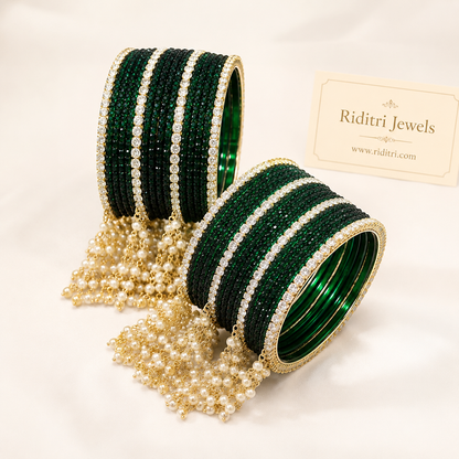 Green Glass with Jhumar Bangles Set