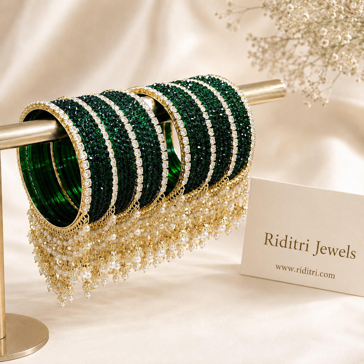 Green Glass with Jhumar Bangles Set