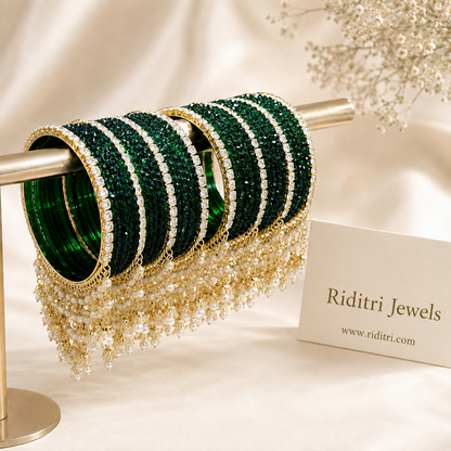Green Glass with Jhumar Bangles Set