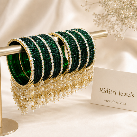Green Glass with Jhumar Bangles Set