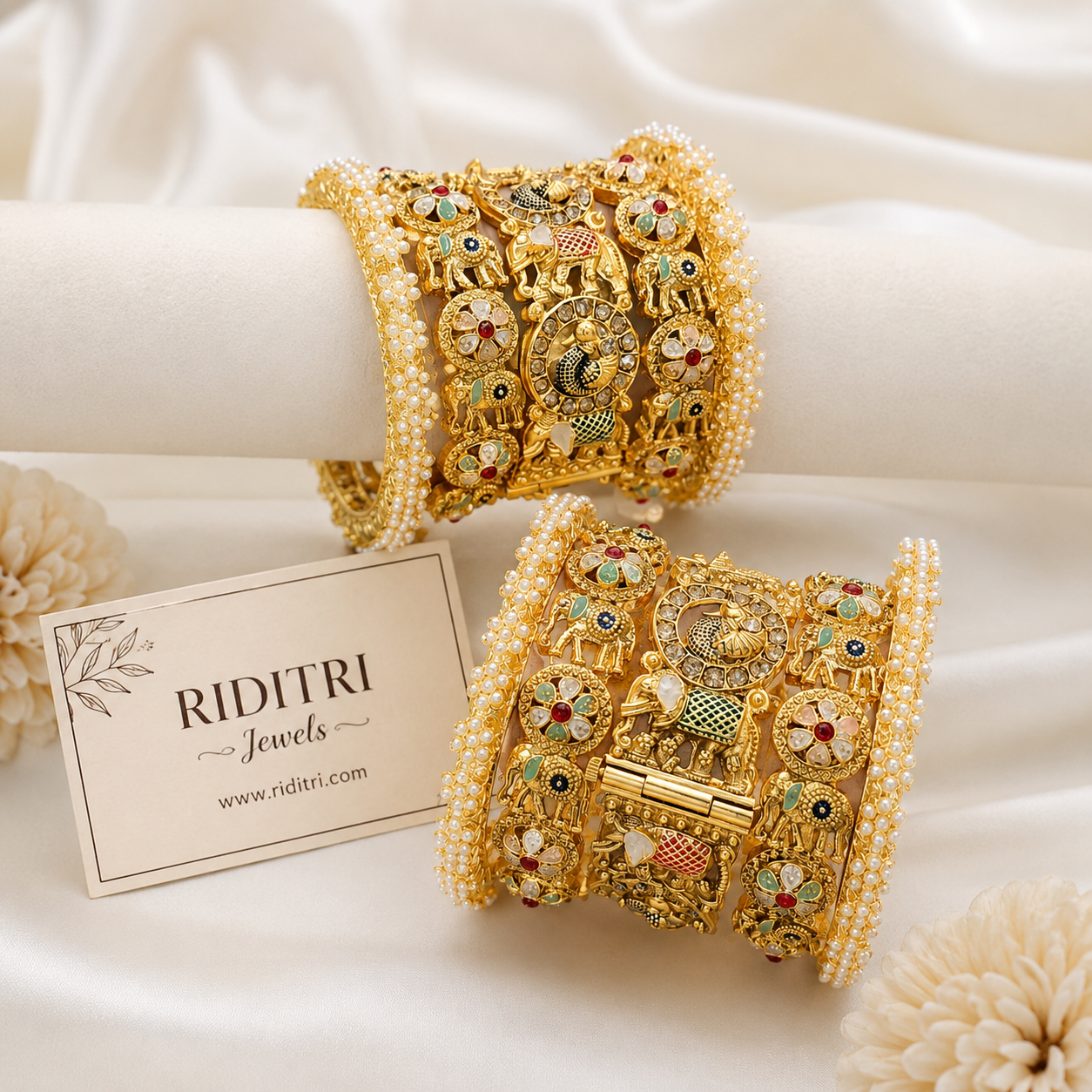 Rajwadi Peacock Elephant Bridal Bangles Set