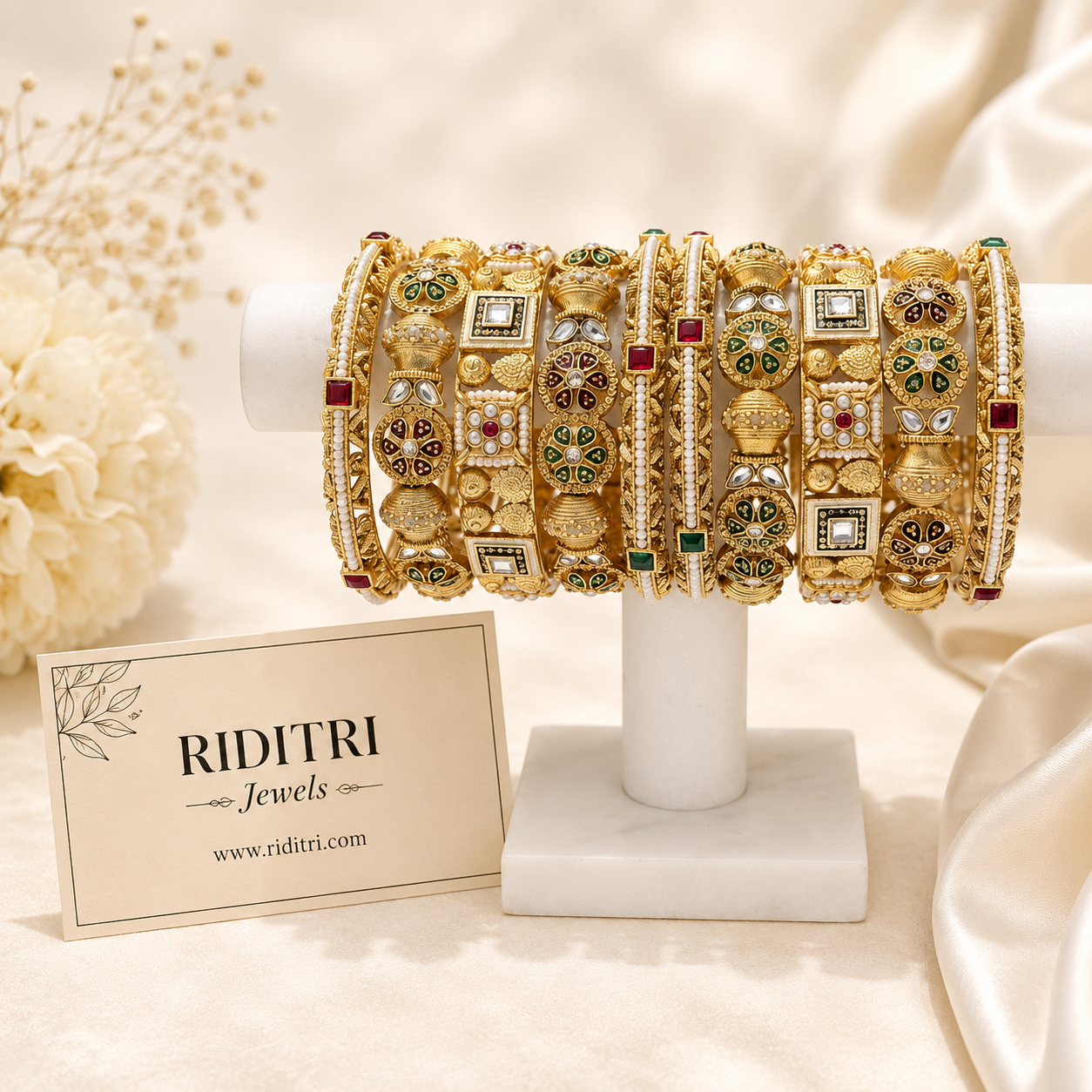 Rajwadi Meena Kundan Bridal Bangles Set