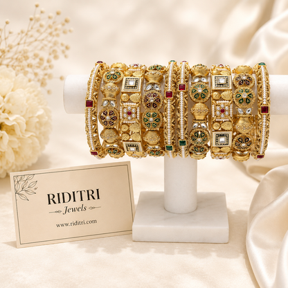 Rajwadi Meena Kundan Bridal Bangles Set