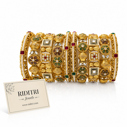 Rajwadi Meena Kundan Bridal Bangles Set