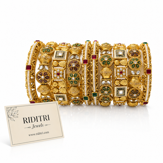 Rajwadi Meena Kundan Bridal Bangles Set