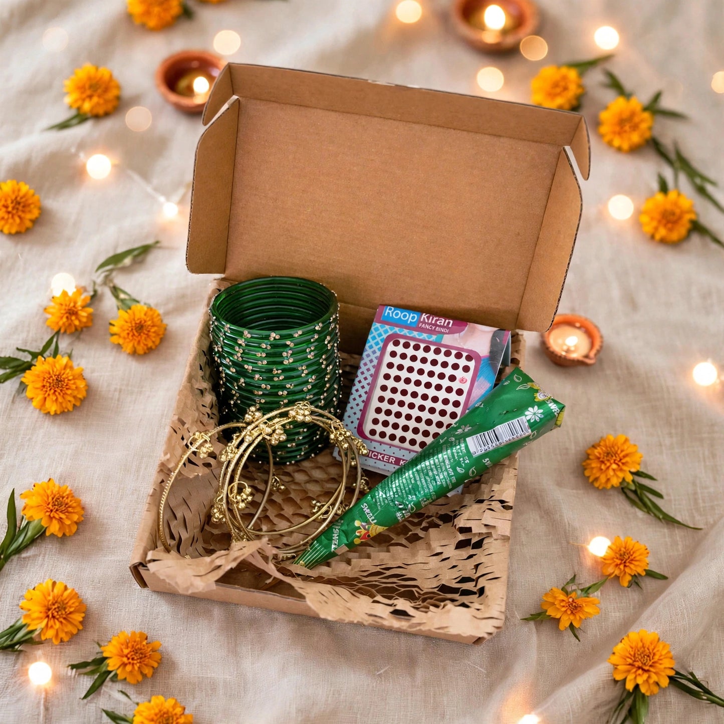 Viral Kashmiri Ghungroo Green Glass Bangle Saawan Hamper_