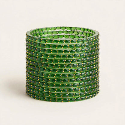 Viral Raindrop Green Glass Bangles- 2 dozen