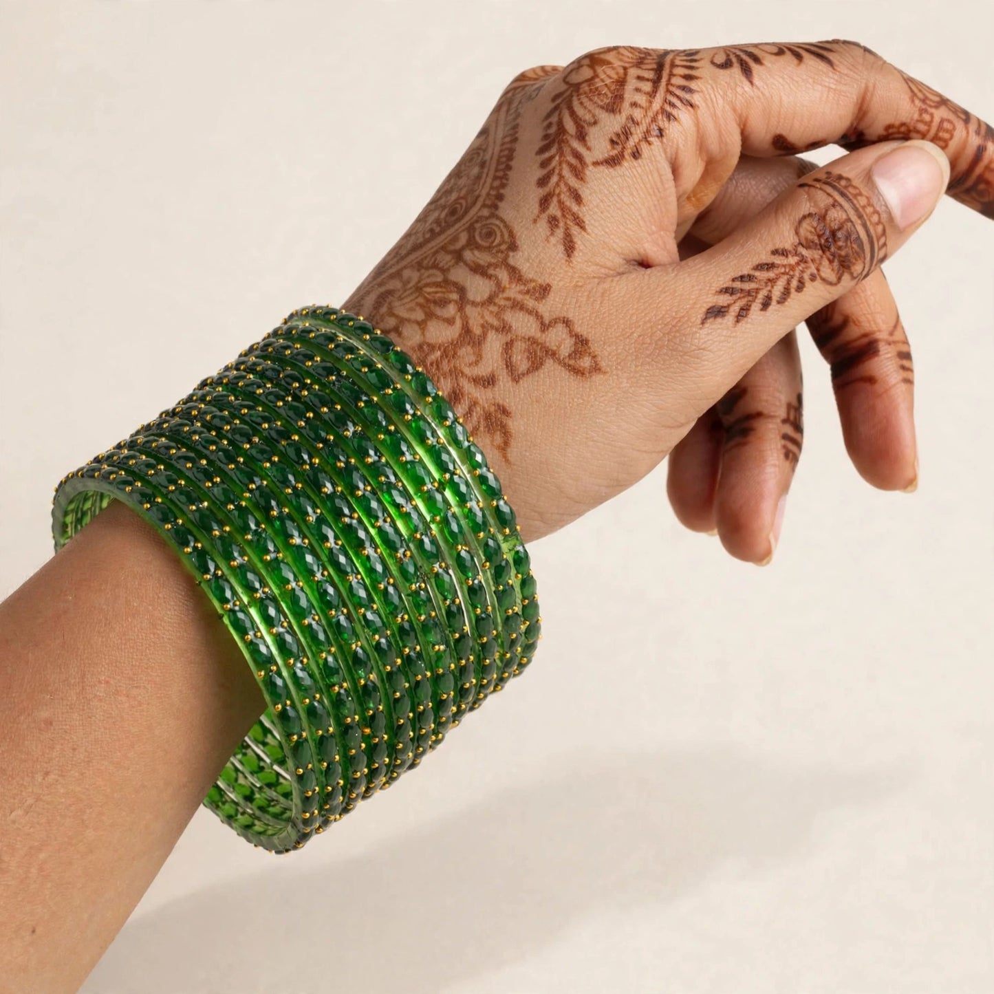 Viral Raindrop Green Glass Bangles- 2 dozen