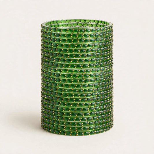 Viral Raindrop Green Glass Bangles- 2 dozen