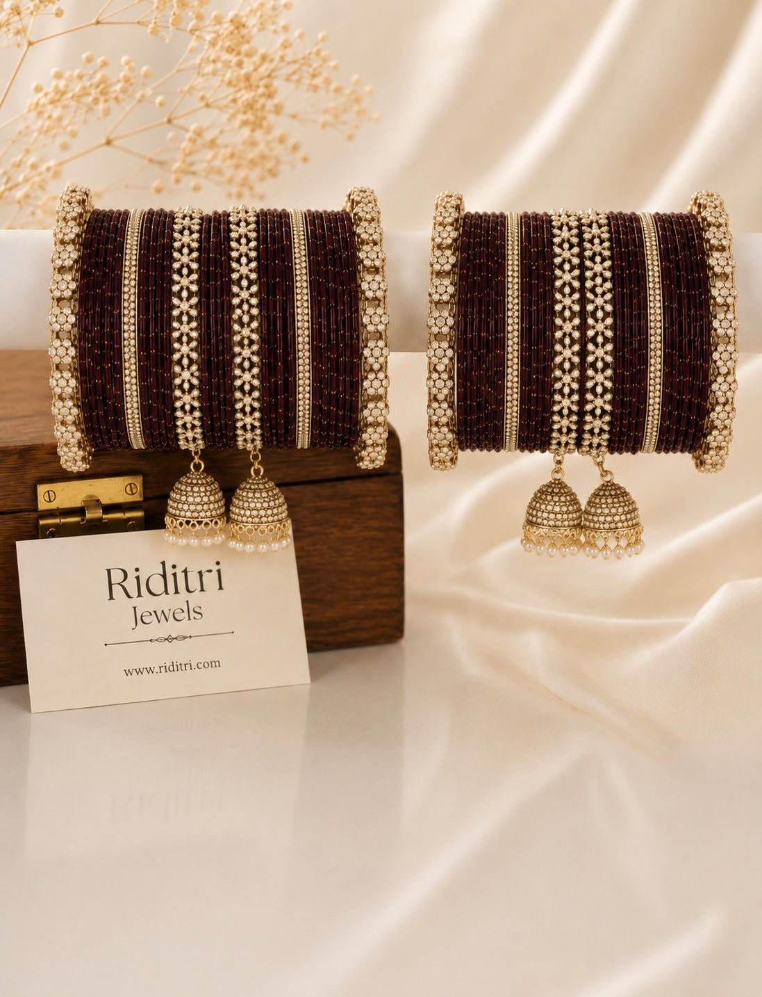 Viral Raindrop Glass Bangles Set_Maroon Set