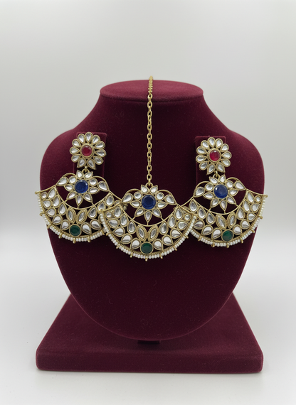 Sayara Multicolor Earrings with Maang Tika