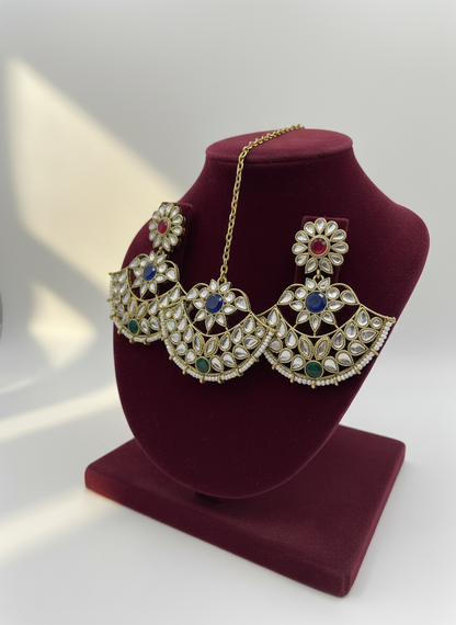 Sayara Multicolor Earrings with Maang Tika