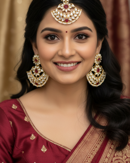 Sayara Red Earrings with Maang Tika